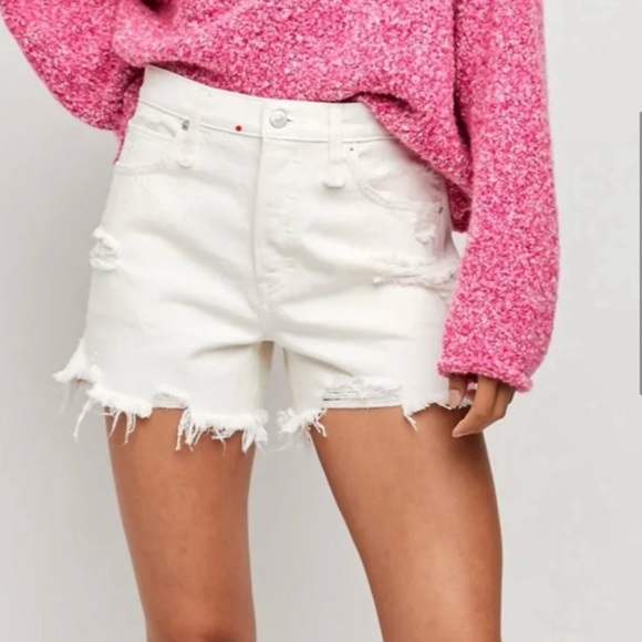 We The Free Pants - Free People White/Cream Denim Distressed Cut off Shorts